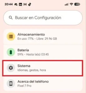 Menu système