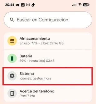 Menu système