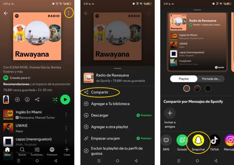 Comment envoyer rapidement des lectures Spotify à Snapchat