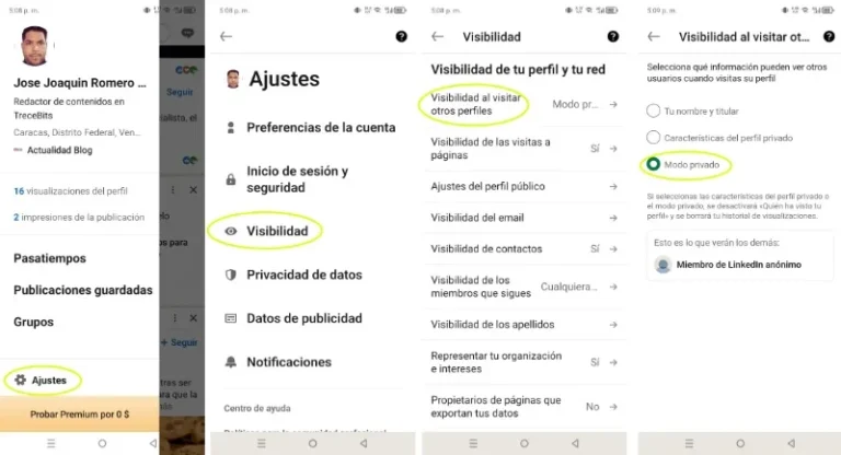 Activer le mode privé visiter les profils LinkedIn