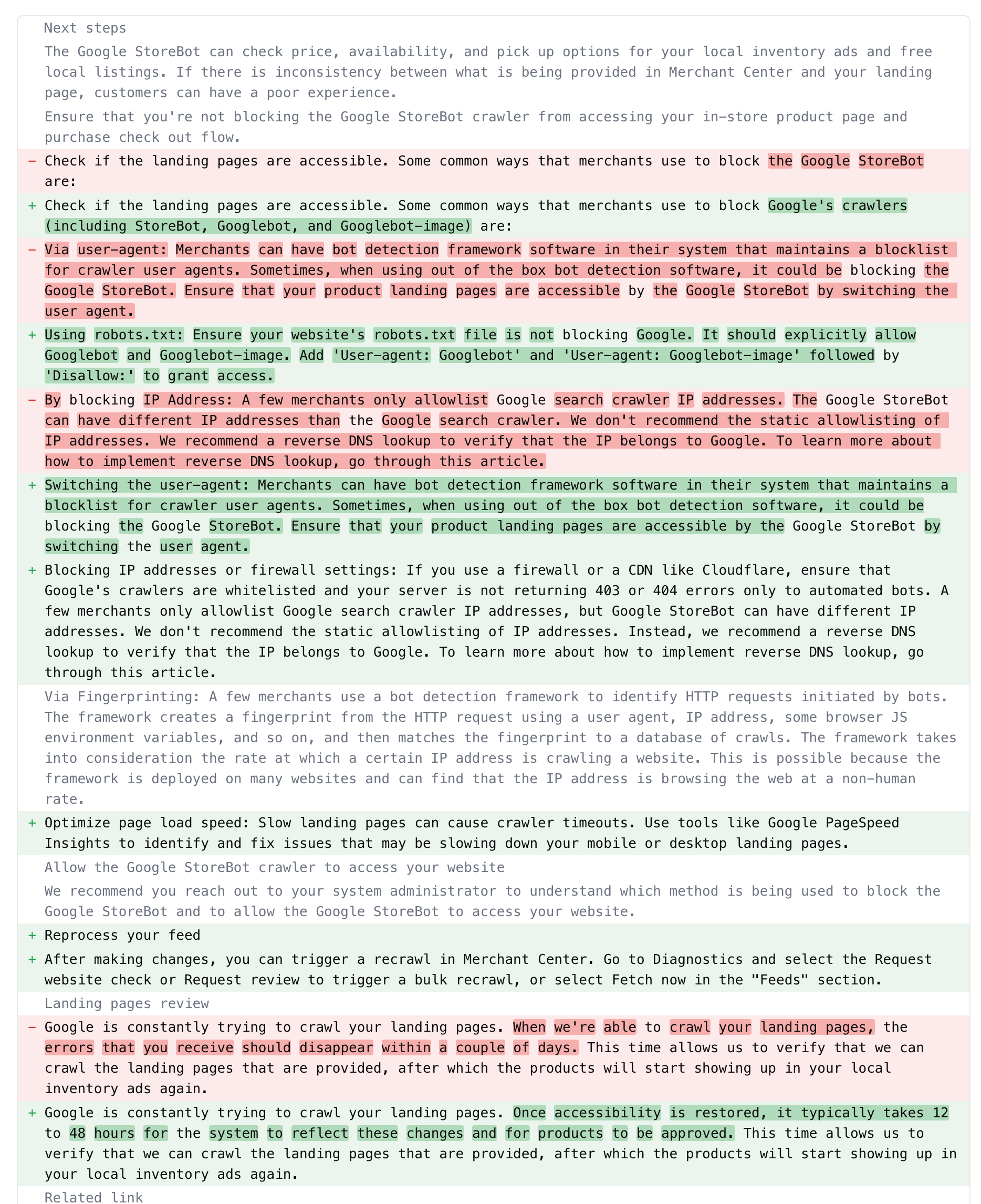 Modifications apportées à la documentation Google Storebot
