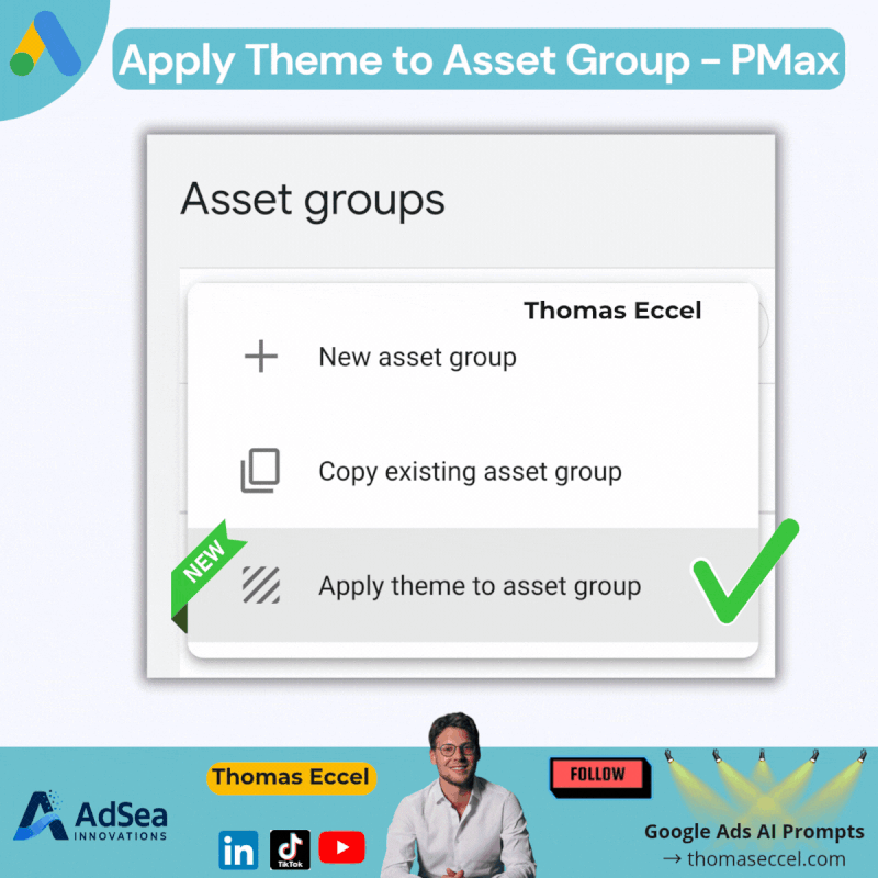 Google Ads applique le thème au groupe d'actifs