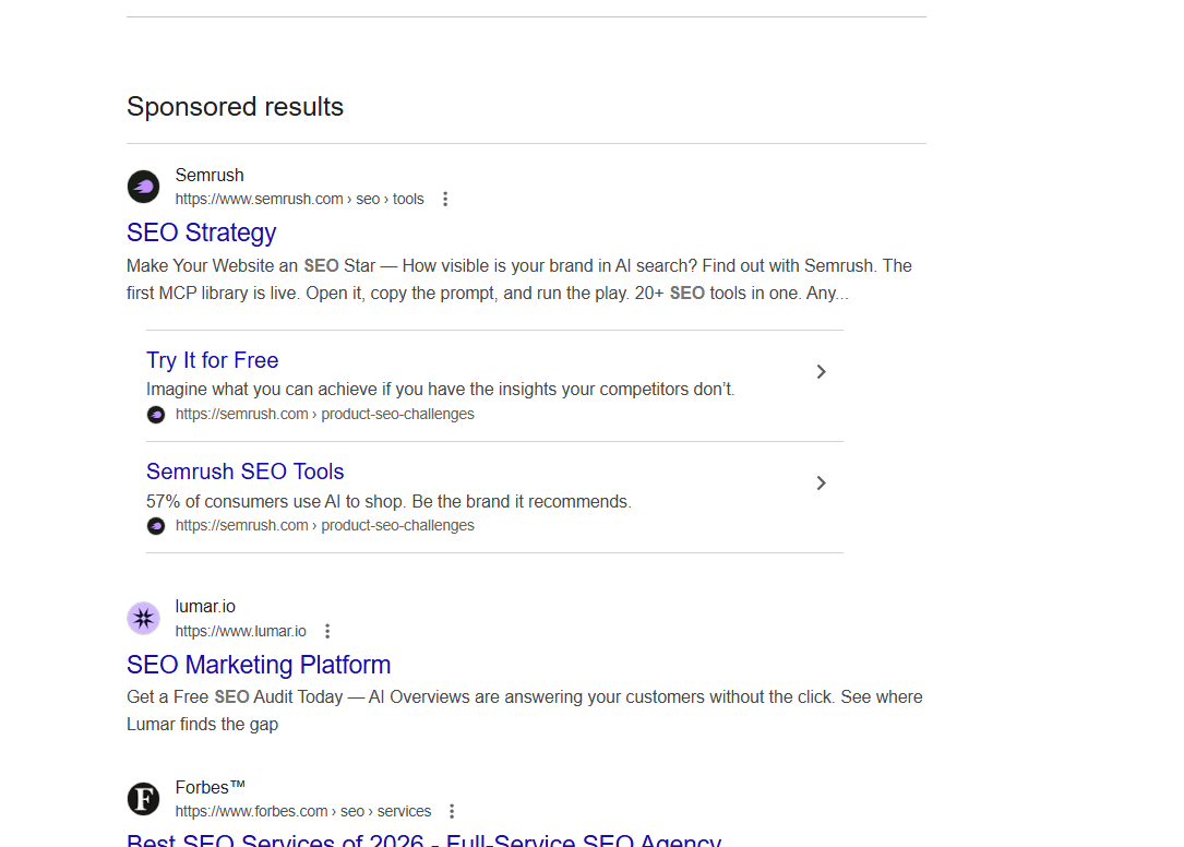 Icônes de favoris des liens annexes Google Ads