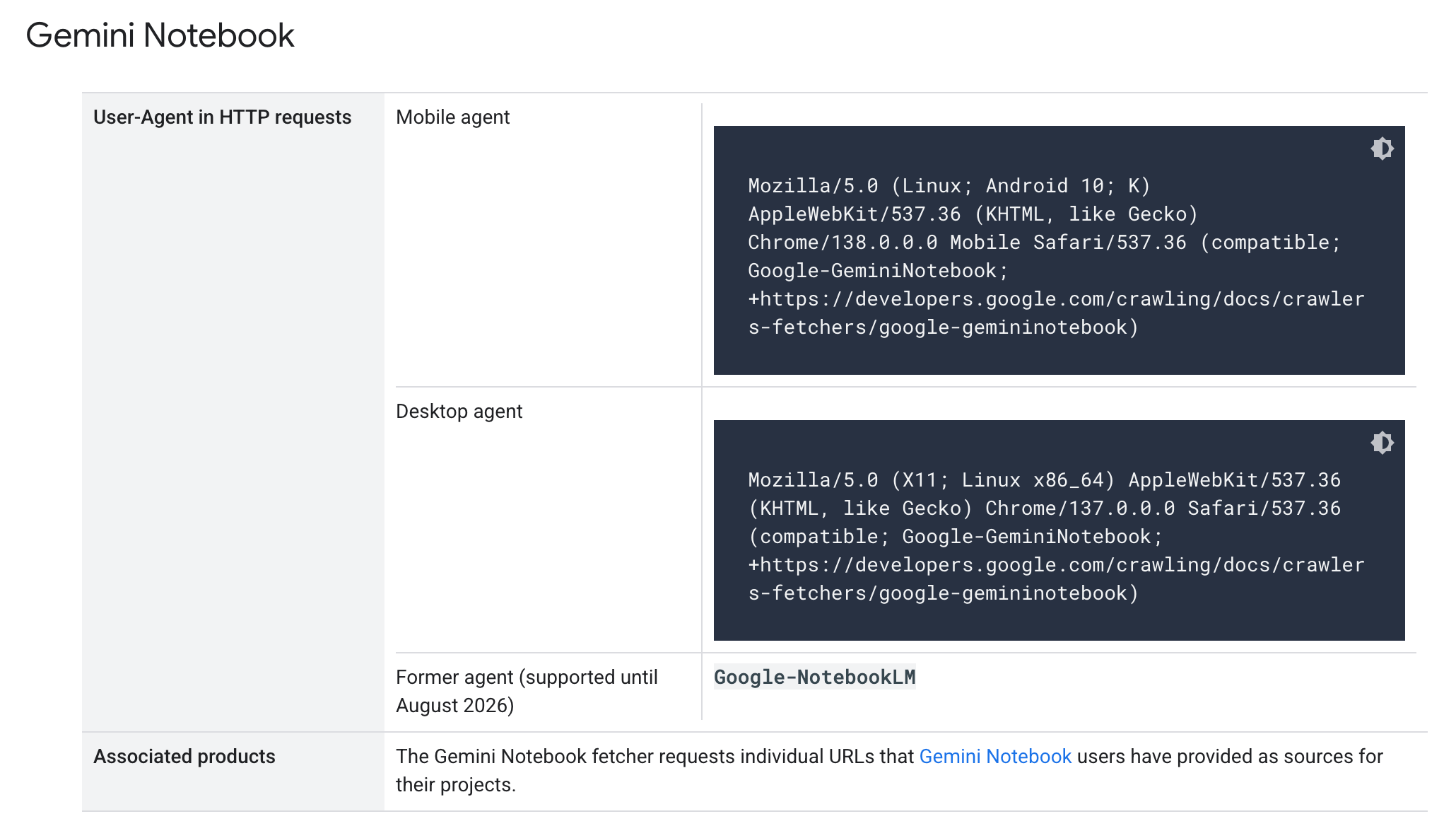 Agent utilisateur de Google Gemini Notebook