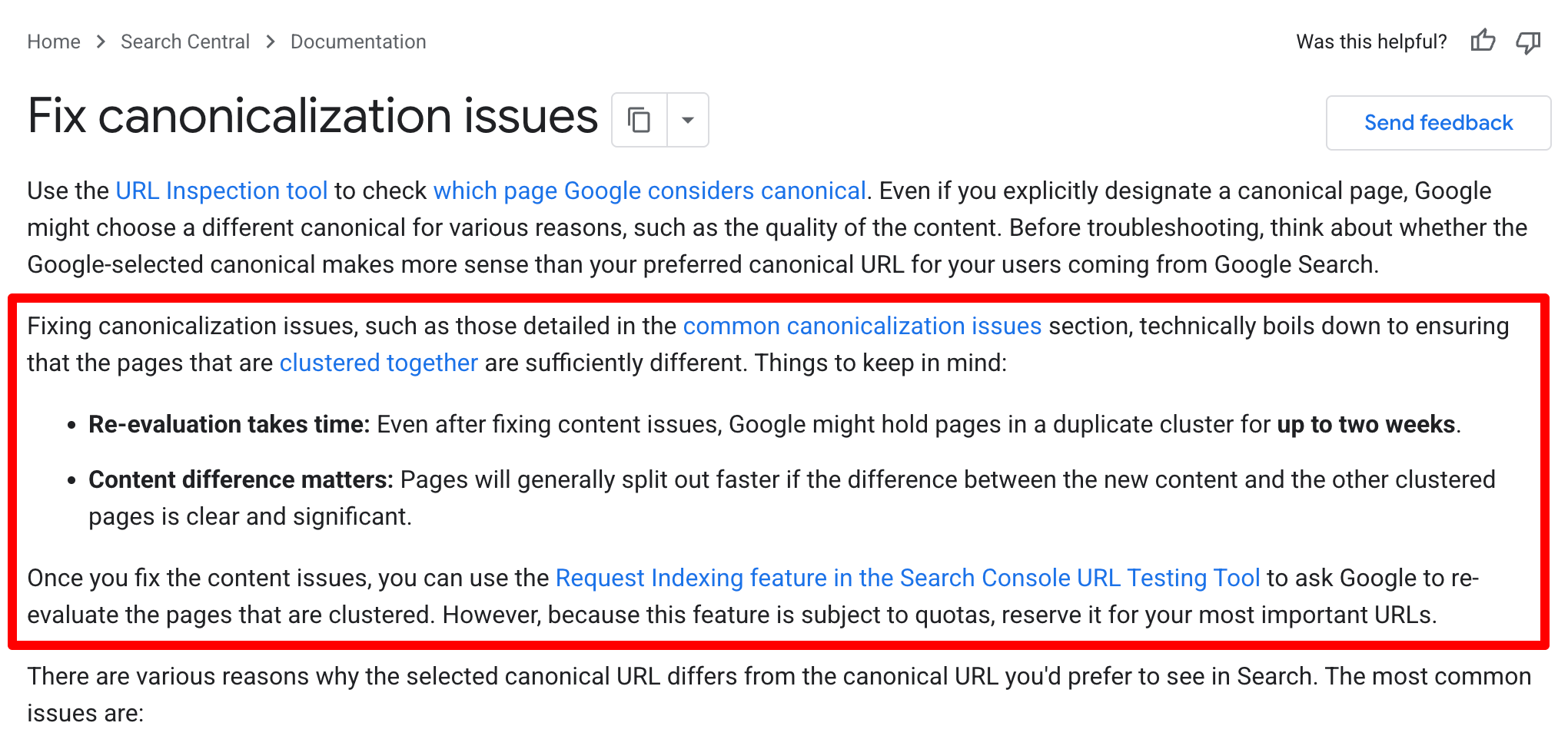 Ajout de synchronisation de document canonique Google