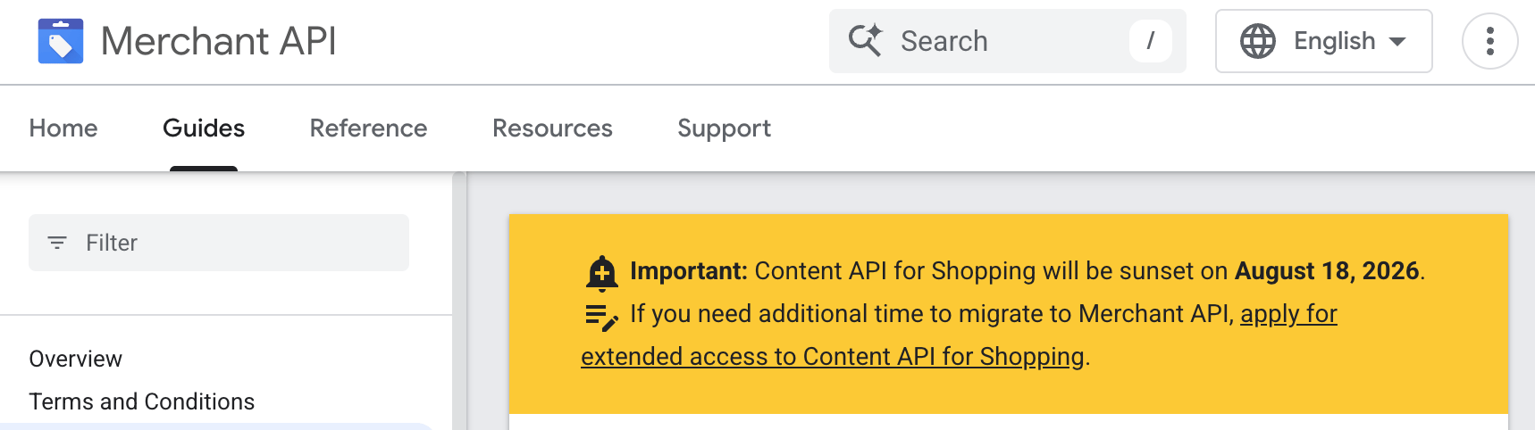 Avis d'extension de l'API marchand de Google vers l'API de contenu