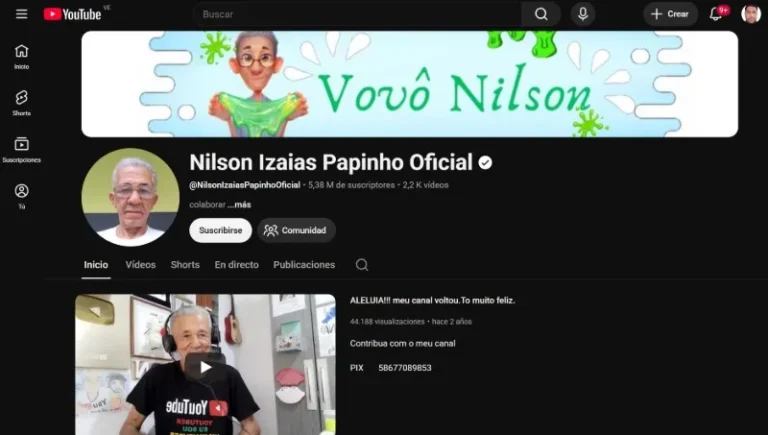 Chaîne Nilson Izaias de l'un des grands-parents les plus populaires sur YouTube