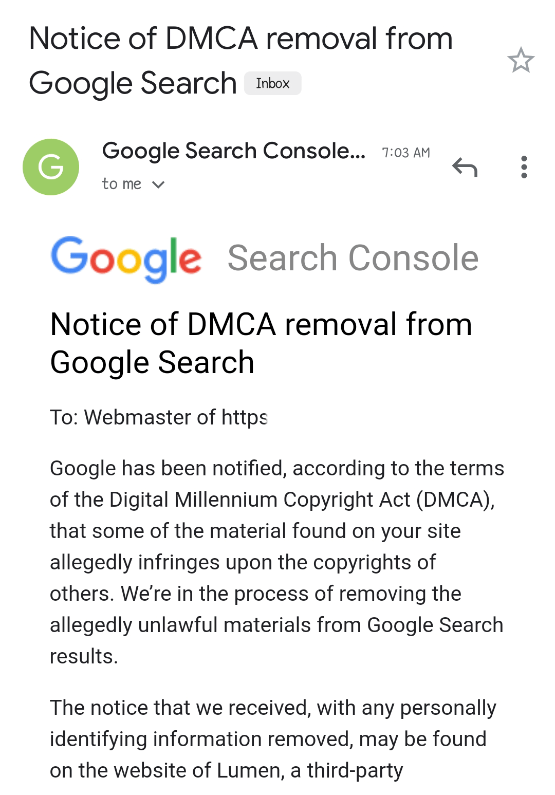 Avis par e-mail Google Dmca