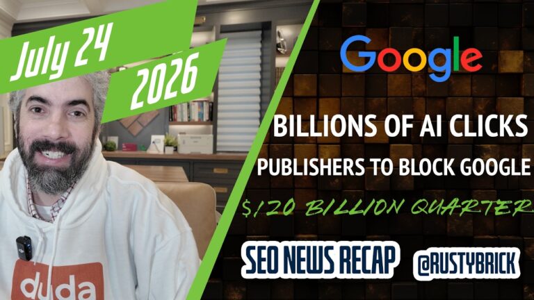 Récapitulatif vidéo de Search News Buzz : Google envoie des milliards de clics à partir de la recherche AI, l'éditeur bloque Google, 120 milliards de dollars par trimestre, l'amende de 1 milliard de dollars de l'UE et plus encore
                

