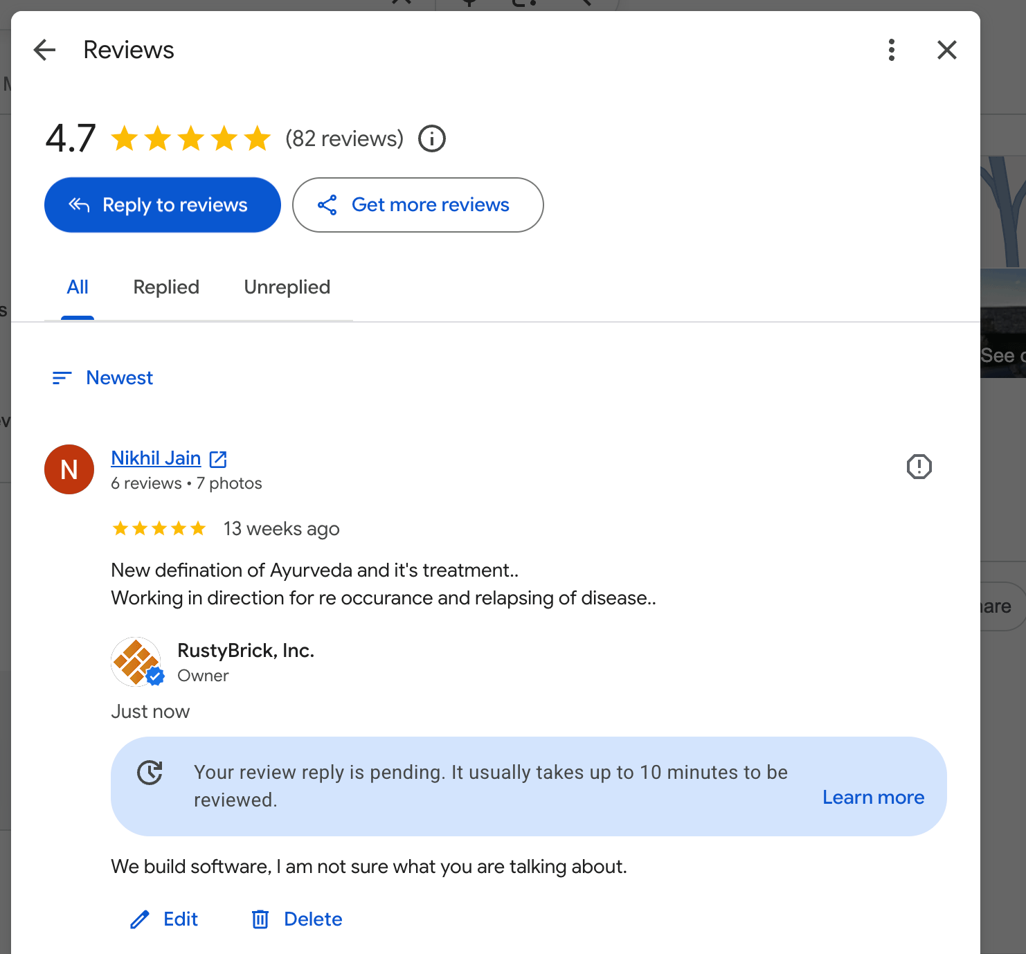 Réponse à l'avis Google en attente
