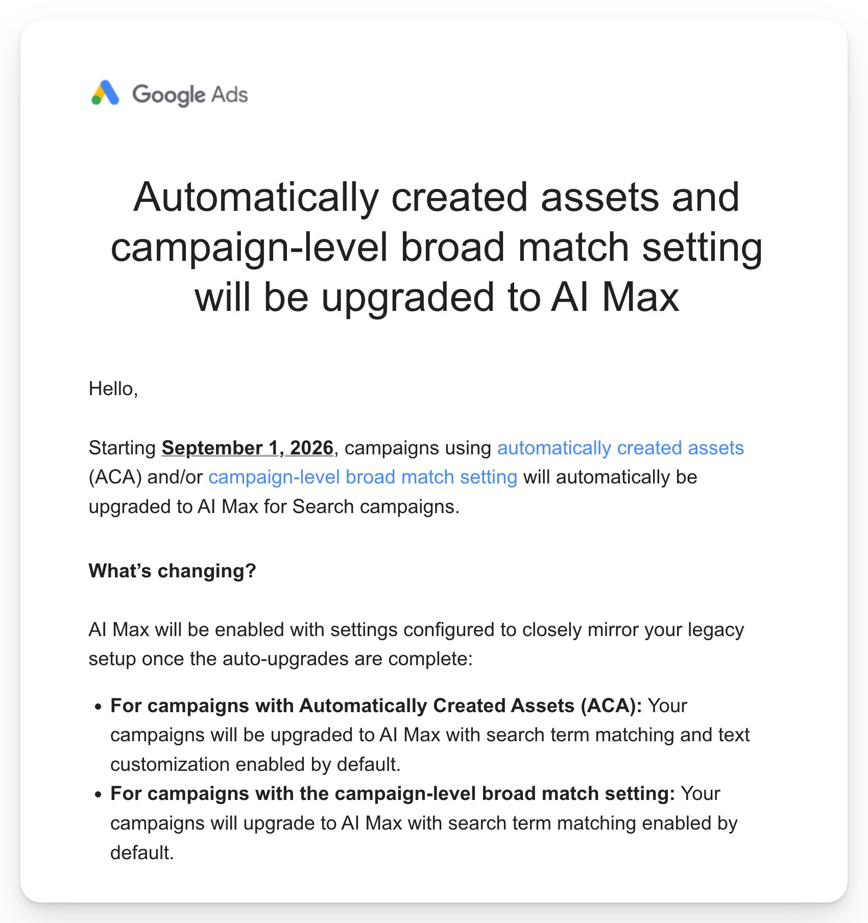 E-mail Google Ads Migrate Ai Max Sep1
