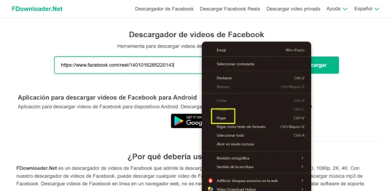 comment coller le lien pour télécharger la vidéo Facebook