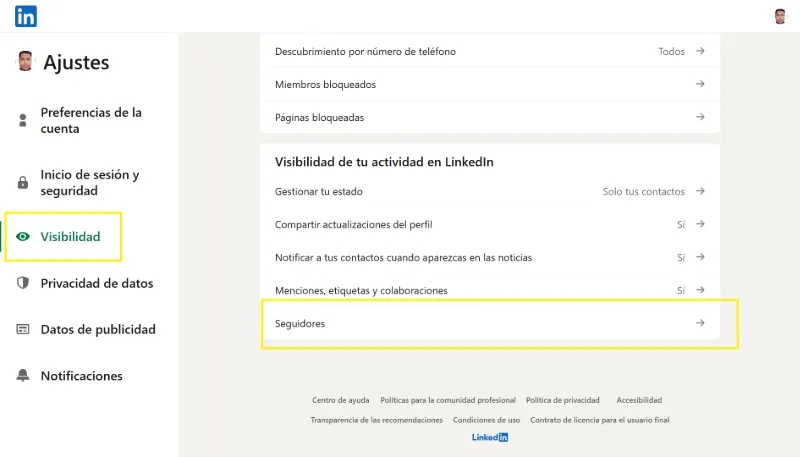 Comment voir les paramètres de visibilité des abonnés LinkedIn