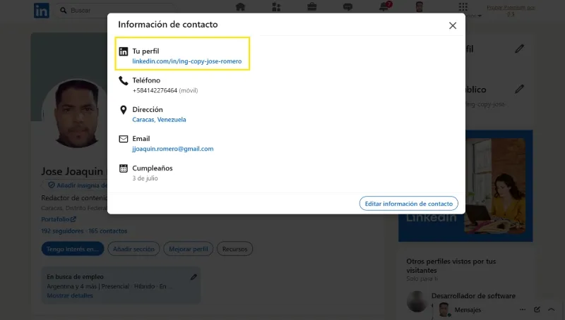 comment copier le profil LinkedIn