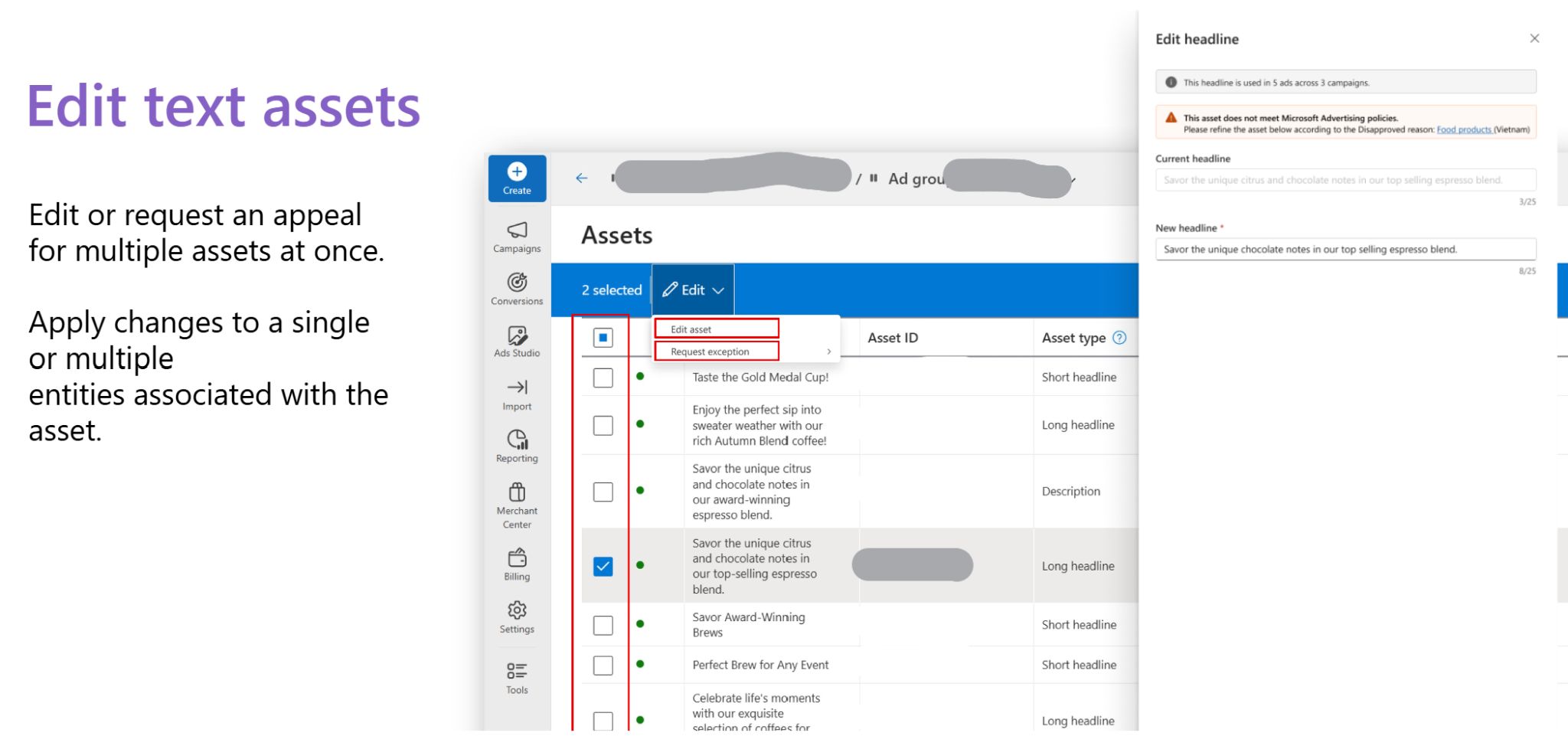 Appel groupé Microsoft Ads