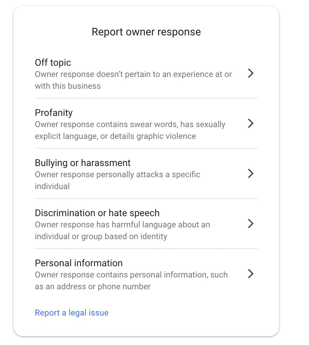 Formulaire de réponse du propriétaire du rapport Google