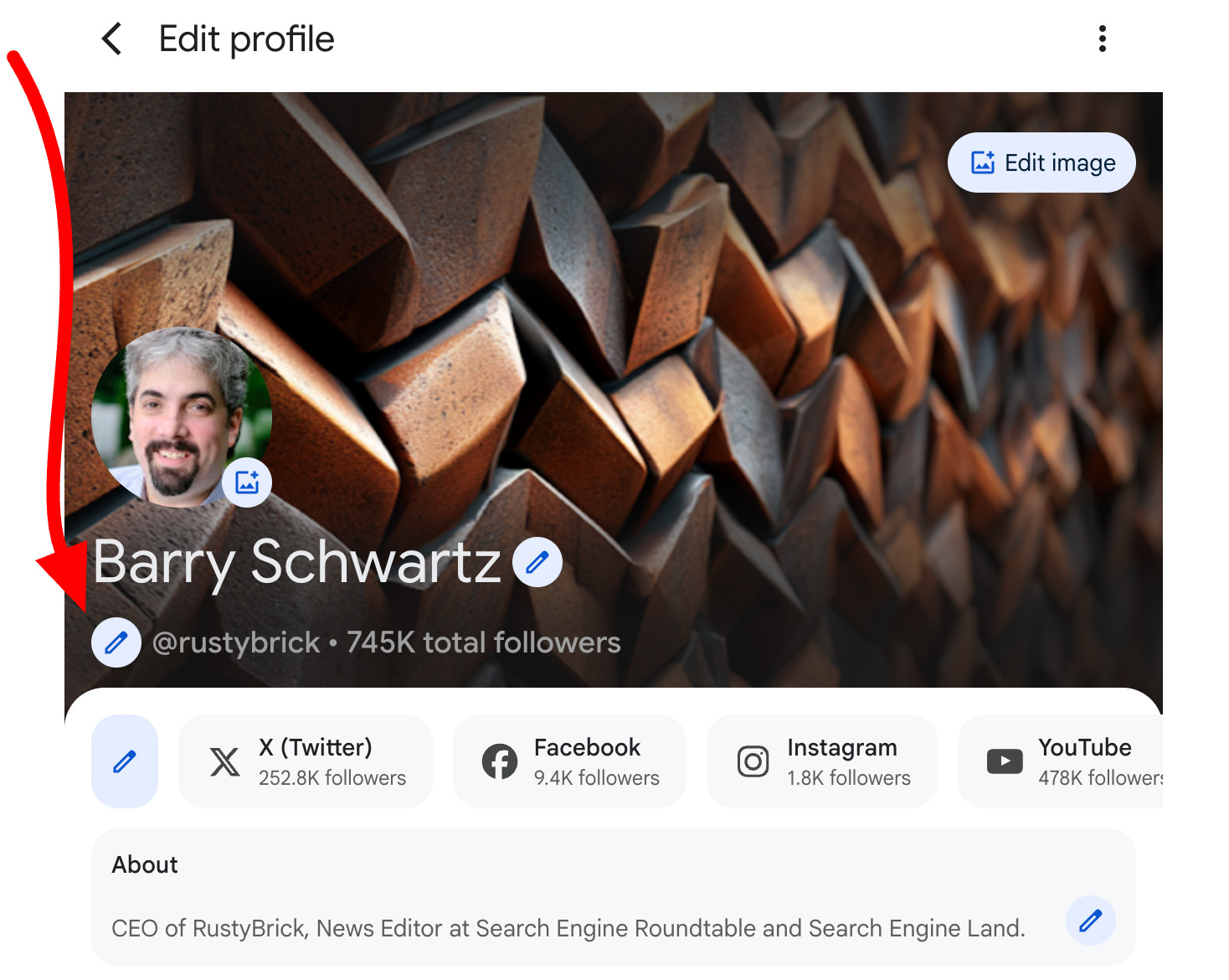 Poignée de modification des profils de recherche Google