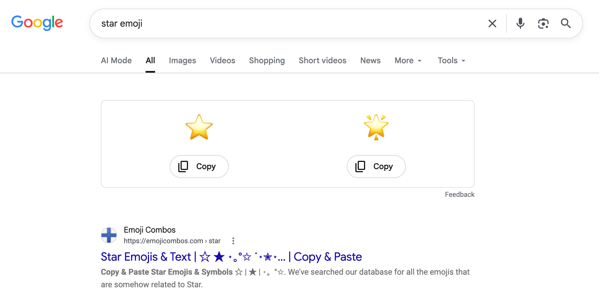 Emoji étoile Google