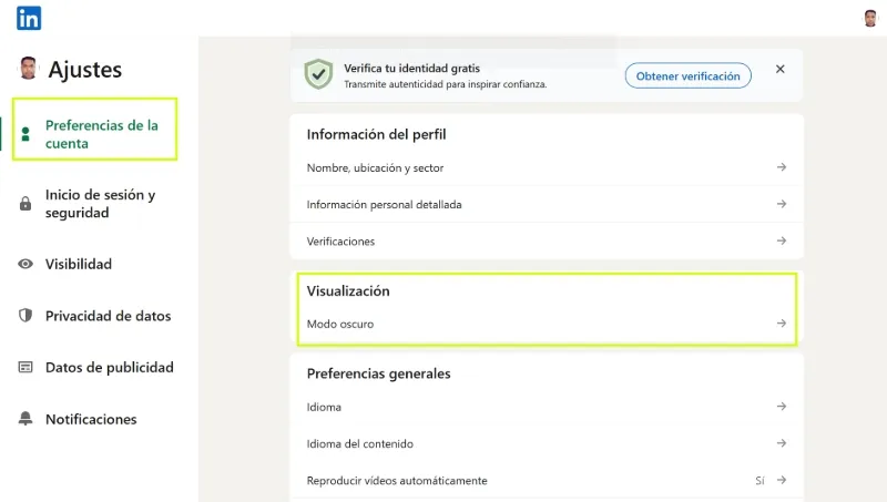 Activer le mode sombre sur LinkedIn Web