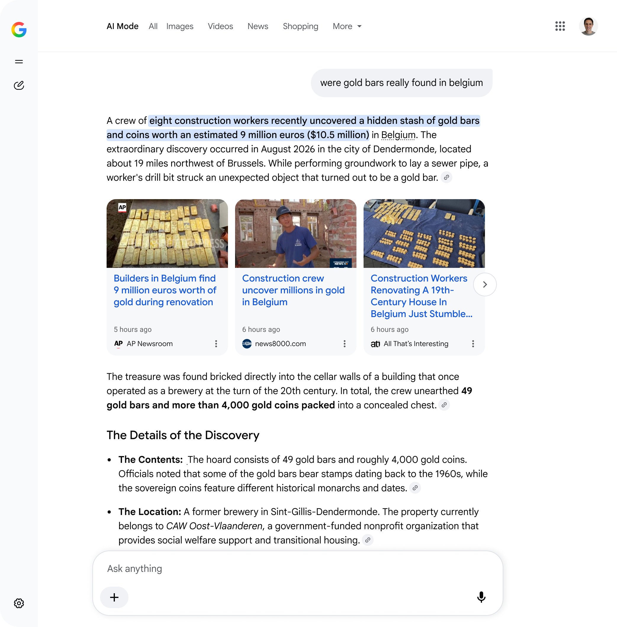 Carrousels de liens en mode Google Ai