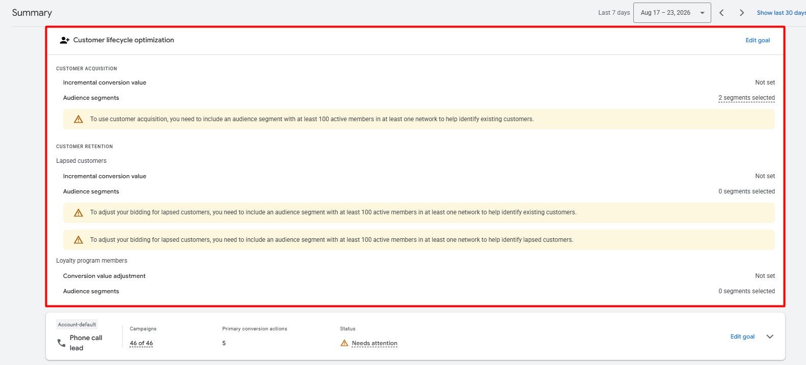 Objectifs de conversion de l'optimisation du cycle de vie des clients Google Ads