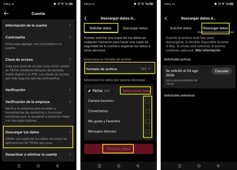 Envoyer une demande et télécharger des données depuis TikTok