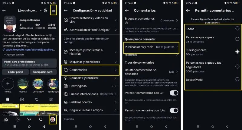 comment limiter les commentaires Instagram
