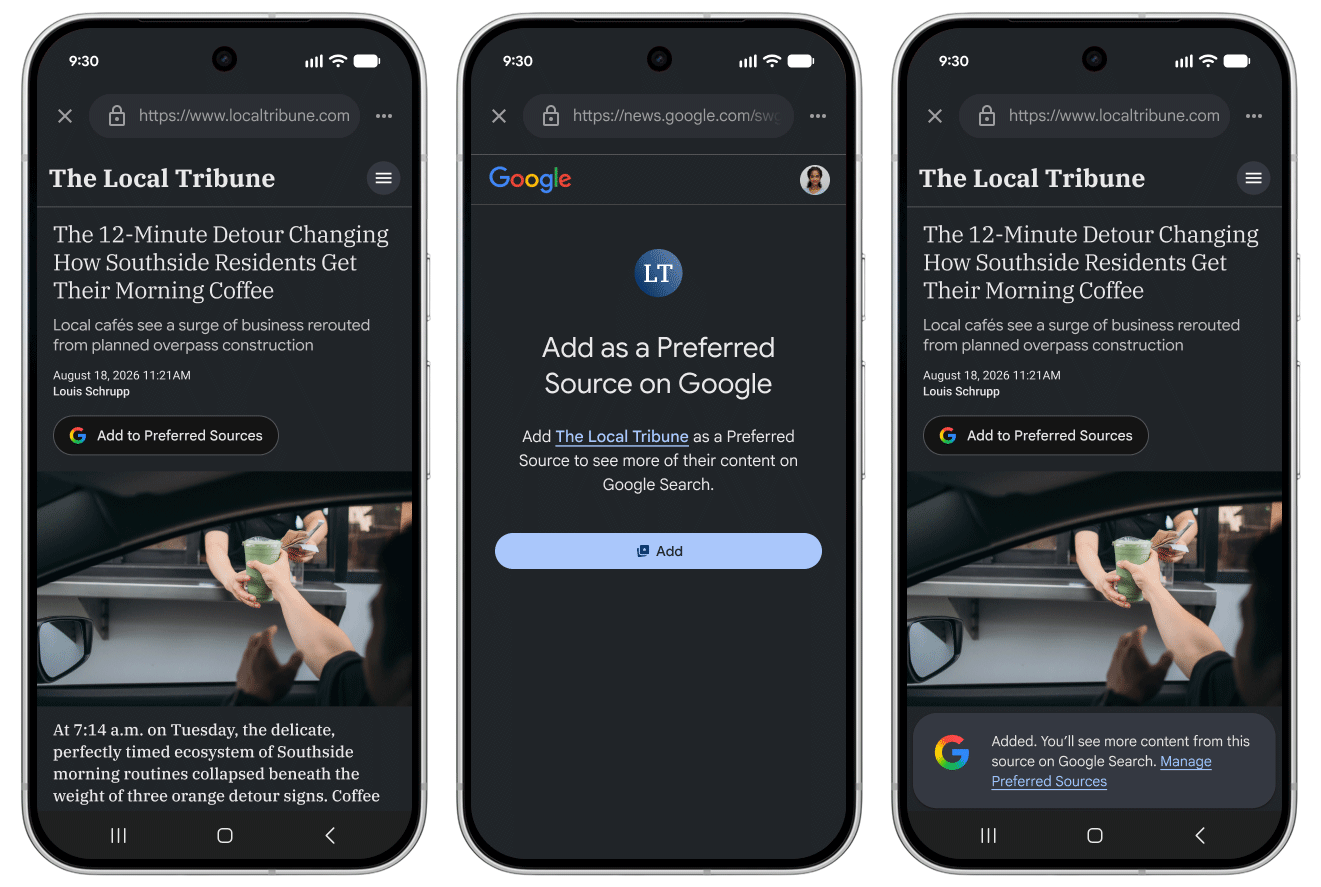 Flux source préféré de Google