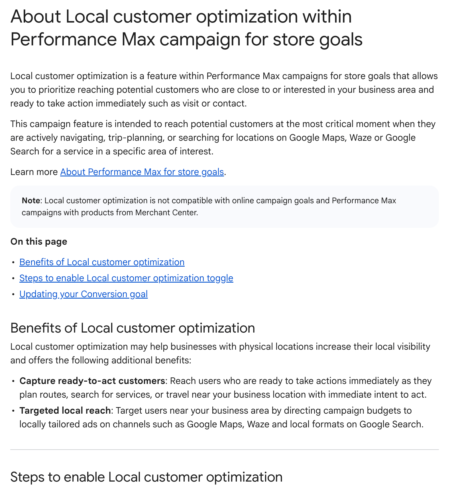 Document d'aide Google Ads local
