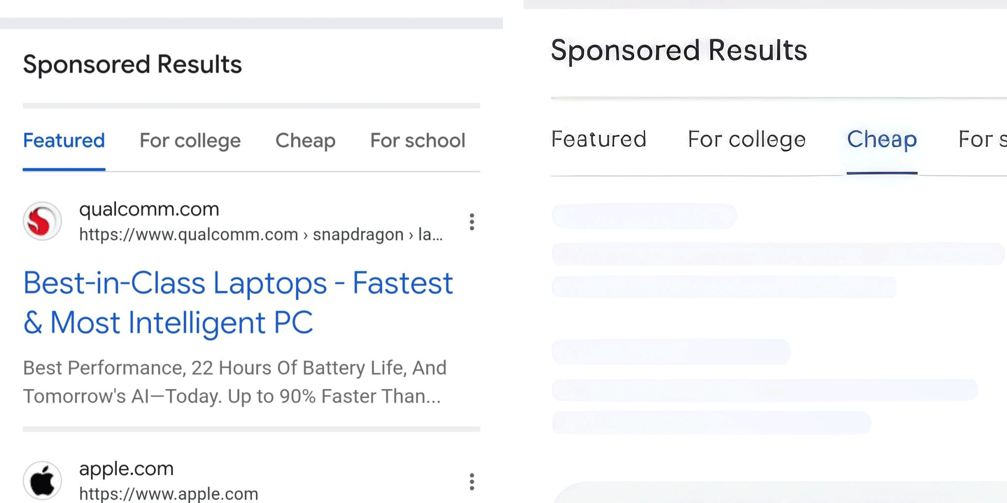 Onglets glissants Google Ads Carouel