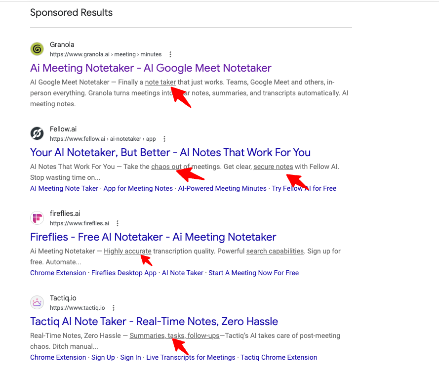 Liens hypertextes textuels Google Ads Descriptions des annonces