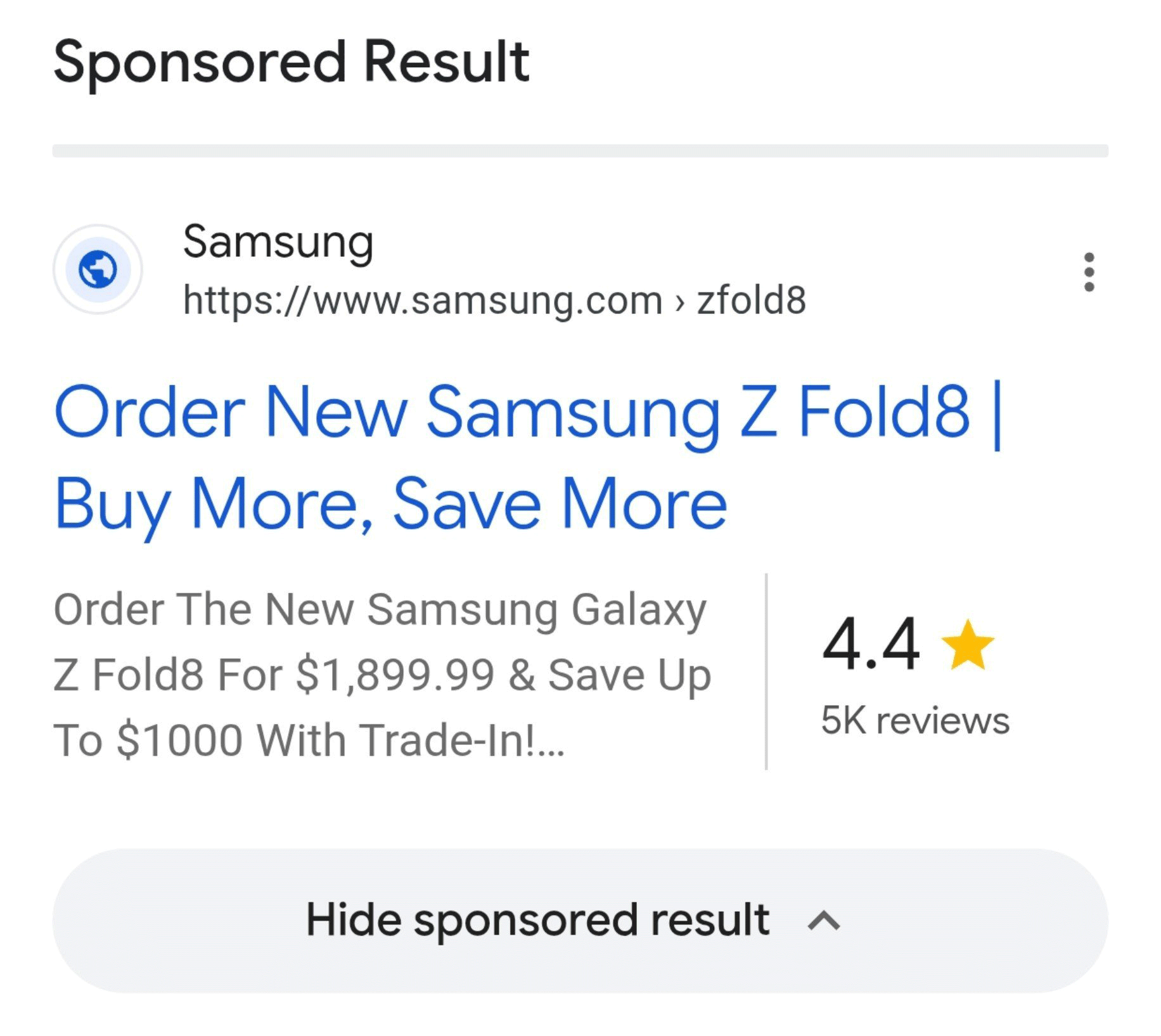 Test de mise en page de l'examen des résultats sponsorisé par Google