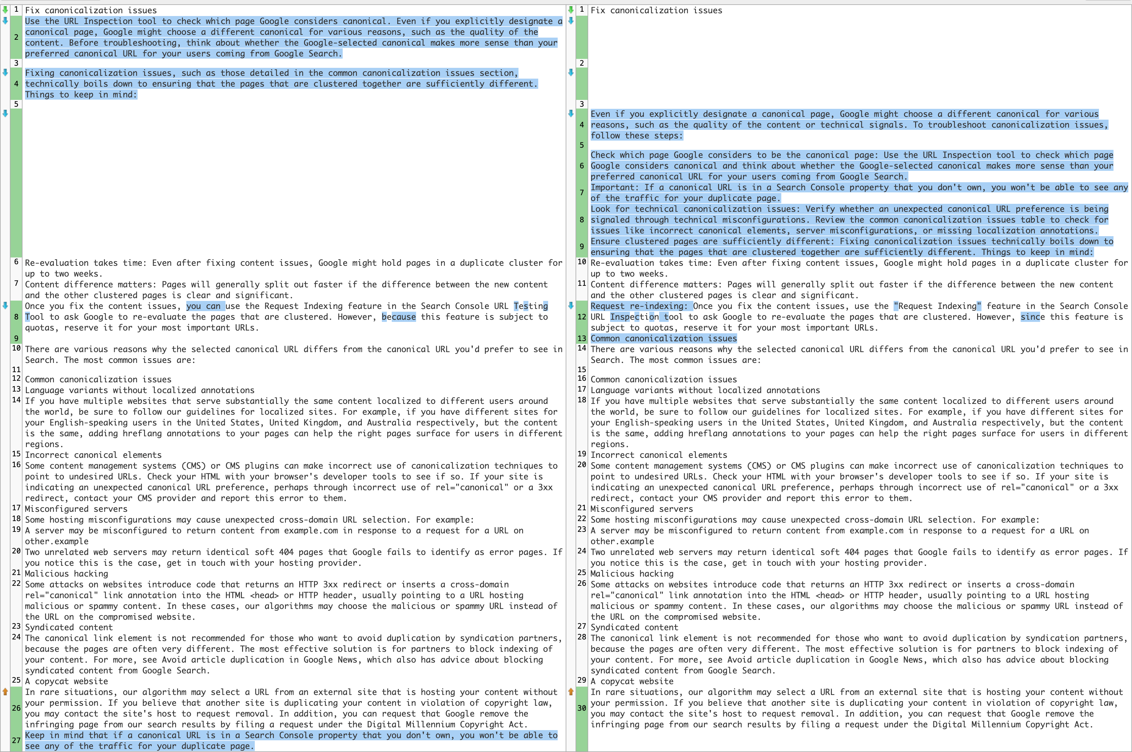 Comparaison de texte Doc canonique