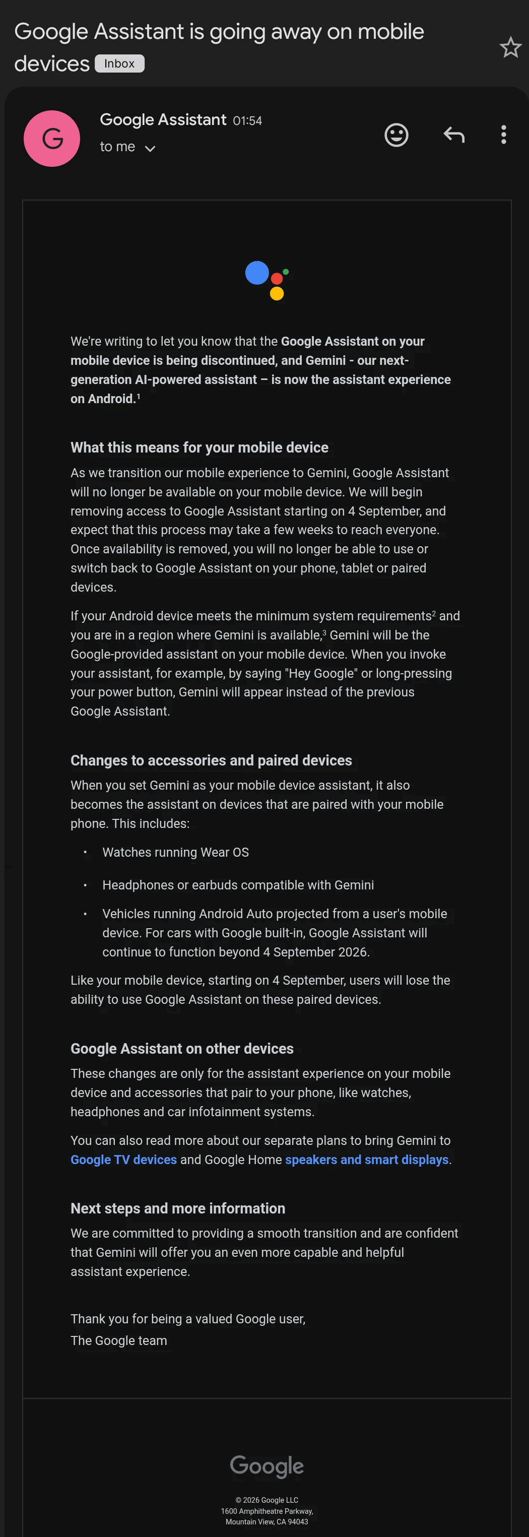 L'Assistant Google s'en va
