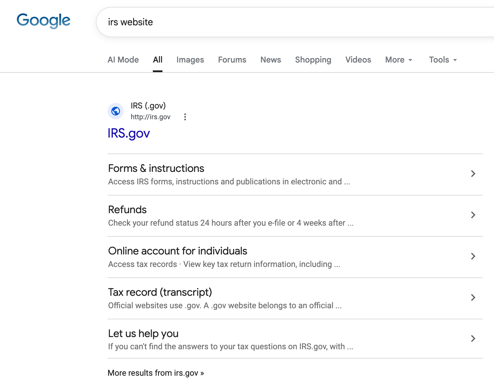 Extrait de Google Irs cassé