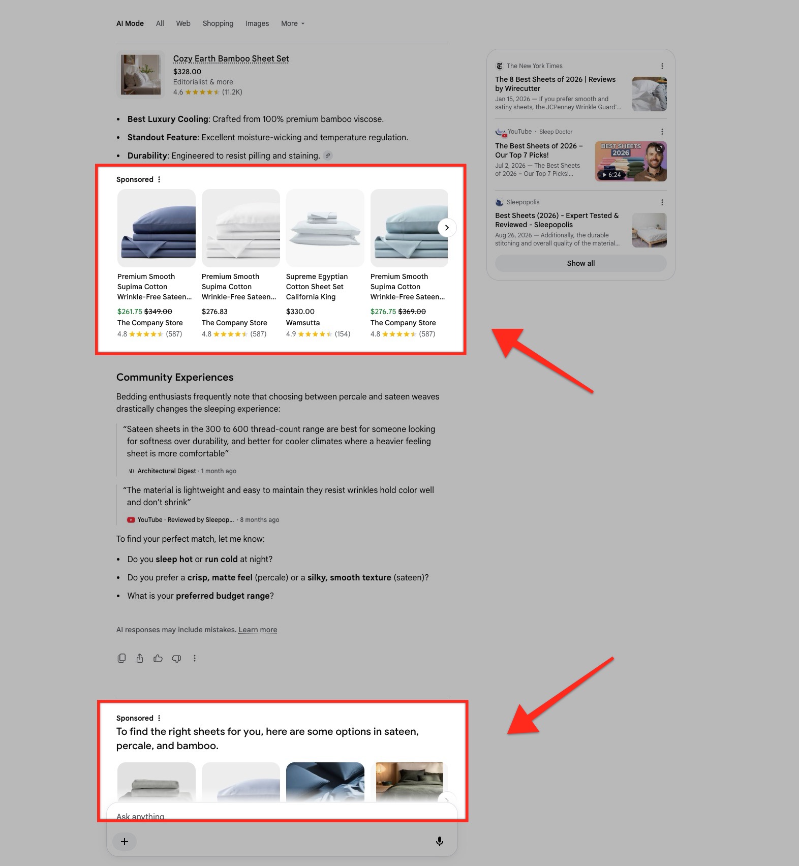 Carrousel d'achats en ligne du mode Google Ai