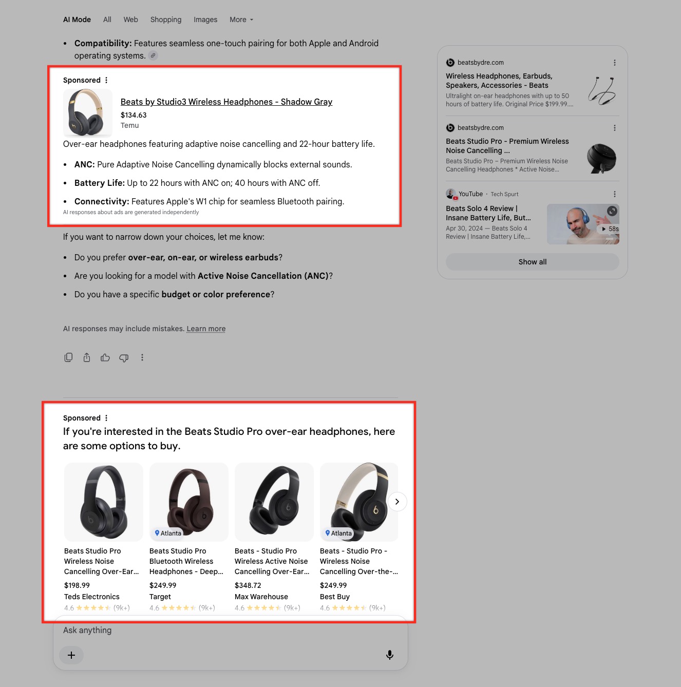 Mode Ai du bloc d'annonces Google Signular