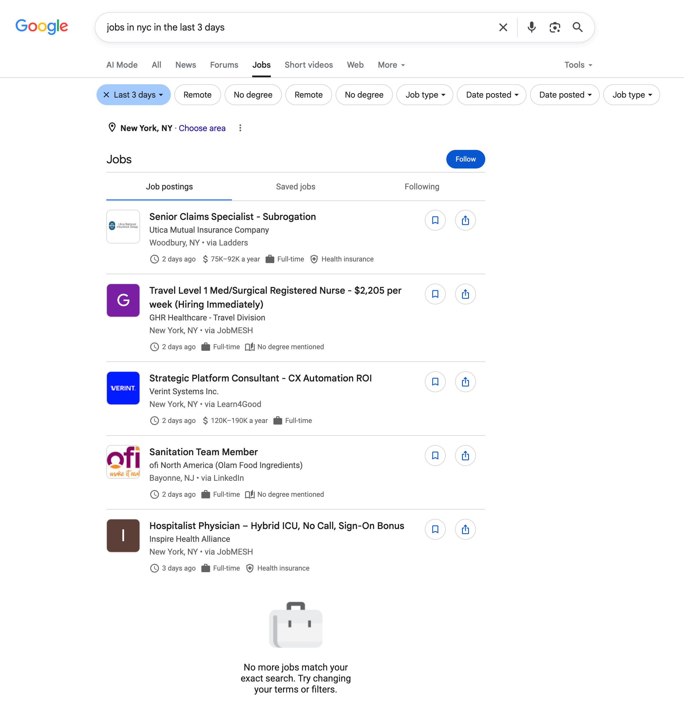 Recherche d'emploi Google 3 jours