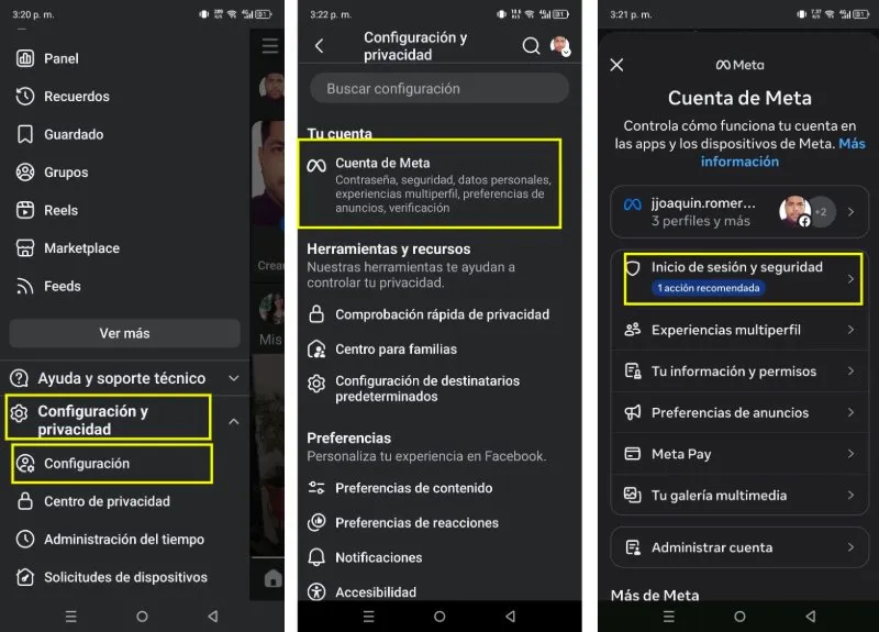 Accueil et sécurité Facebook