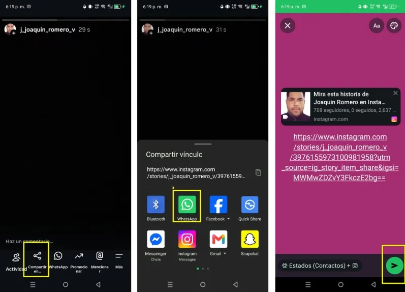 Comparez le lien de l'histoire Instagram dans le statut WhatsApp