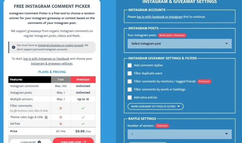 Outil en ligne Comment Picker pour faire des cadeaux sur Instagram