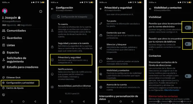 Comment empêcher les autres de me trouver sur X (Twitter) en utilisant mon email et mon numéro de téléphone