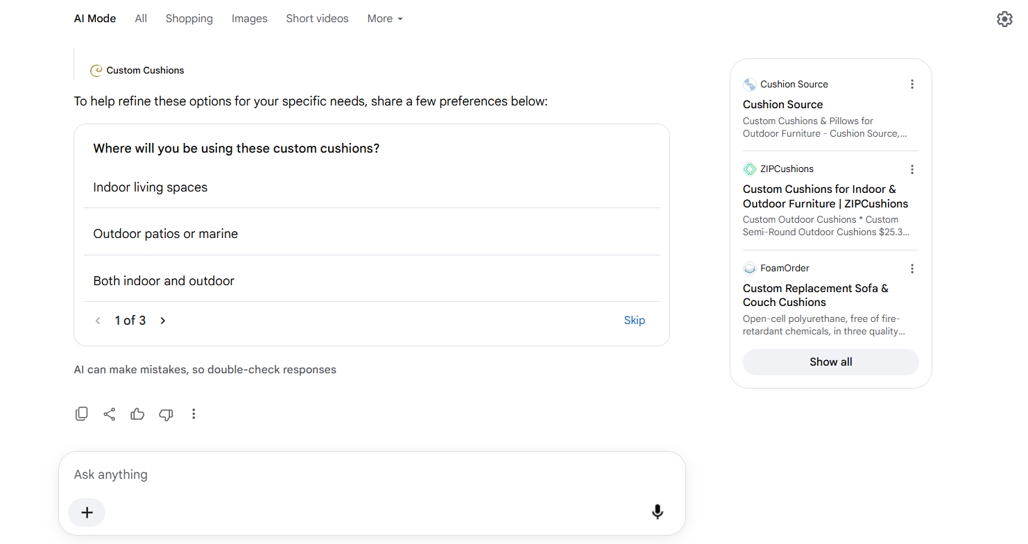 Bureau de saut de pagination du mode Google Ai