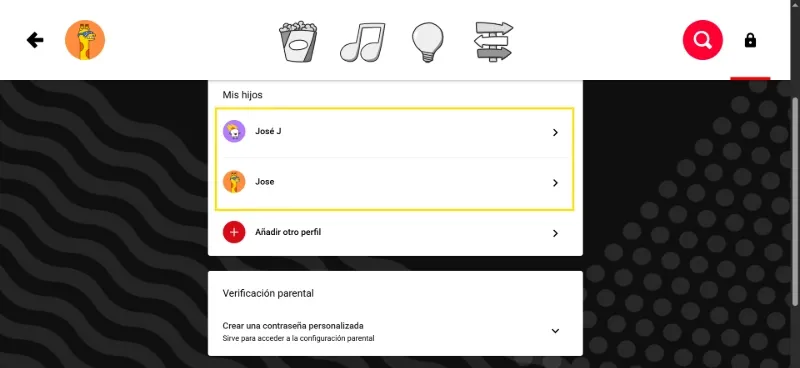 sélectionnez le profil YouTube Kids à configurer