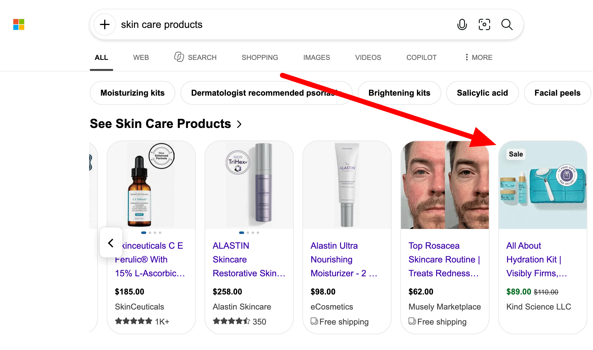 Étiquette de vente de produits Bing