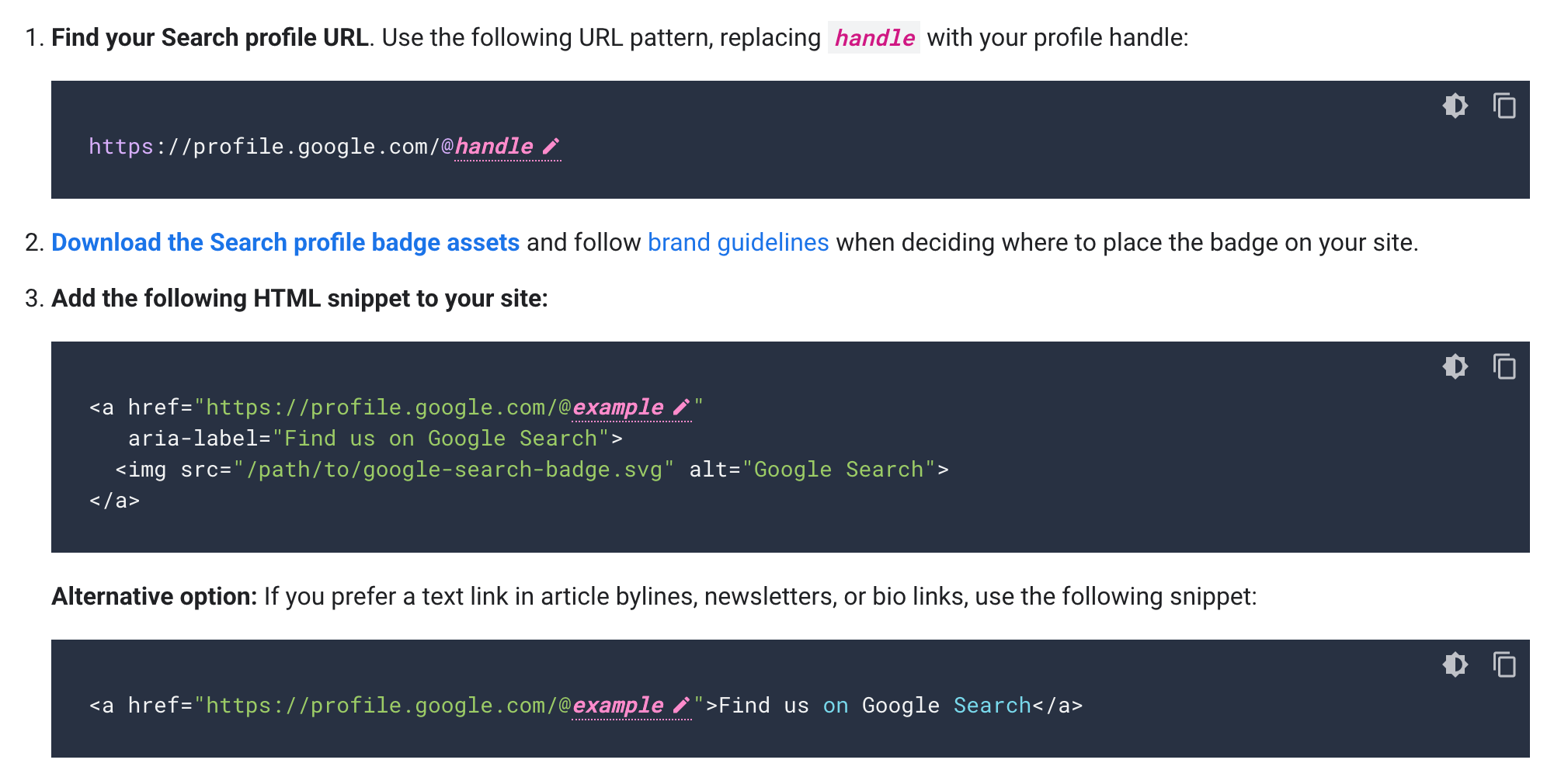 Code des profils de recherche Google