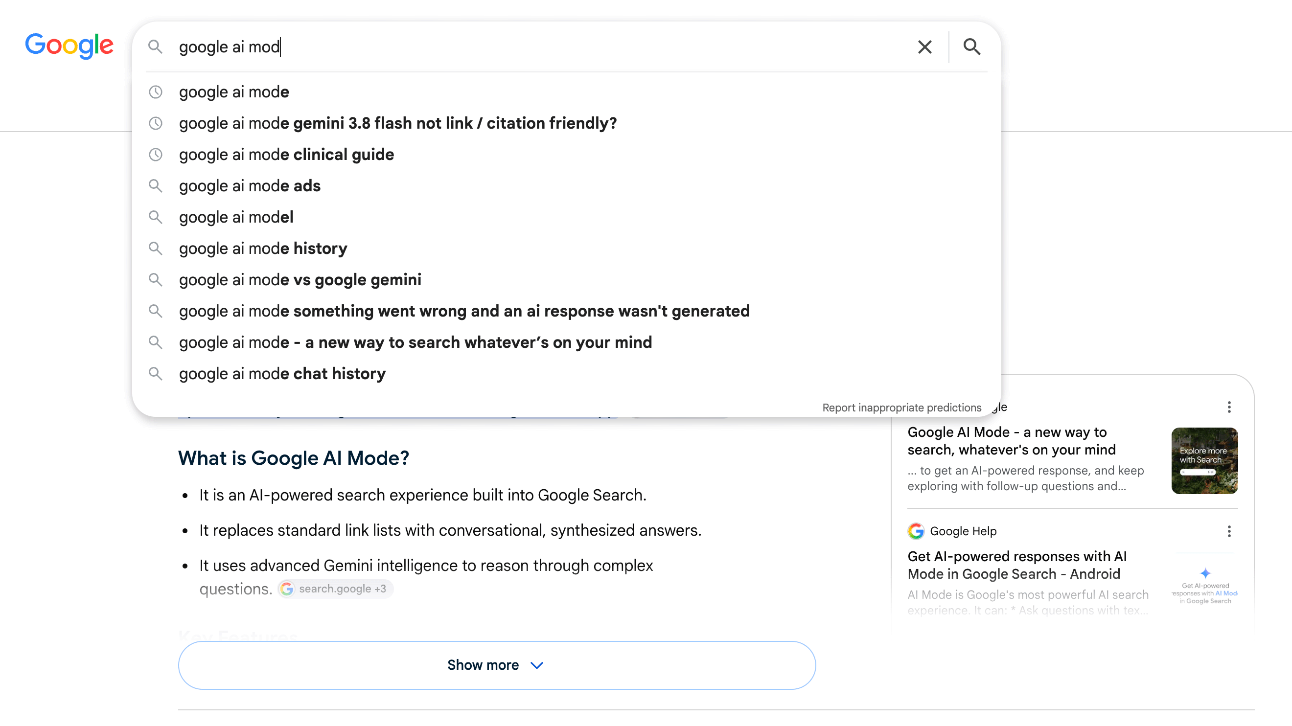 Barre de recherche Google sans bouton de mode Ai