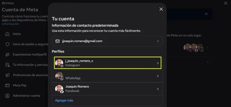 Profil Instagram de Meta