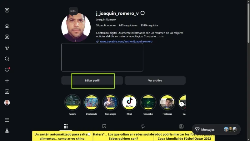 Modifier le profil Web Instagram