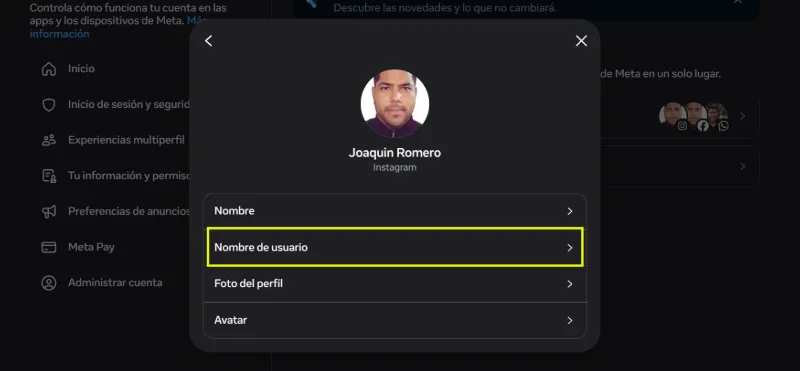 Modifier le nom d'utilisateur Instagram